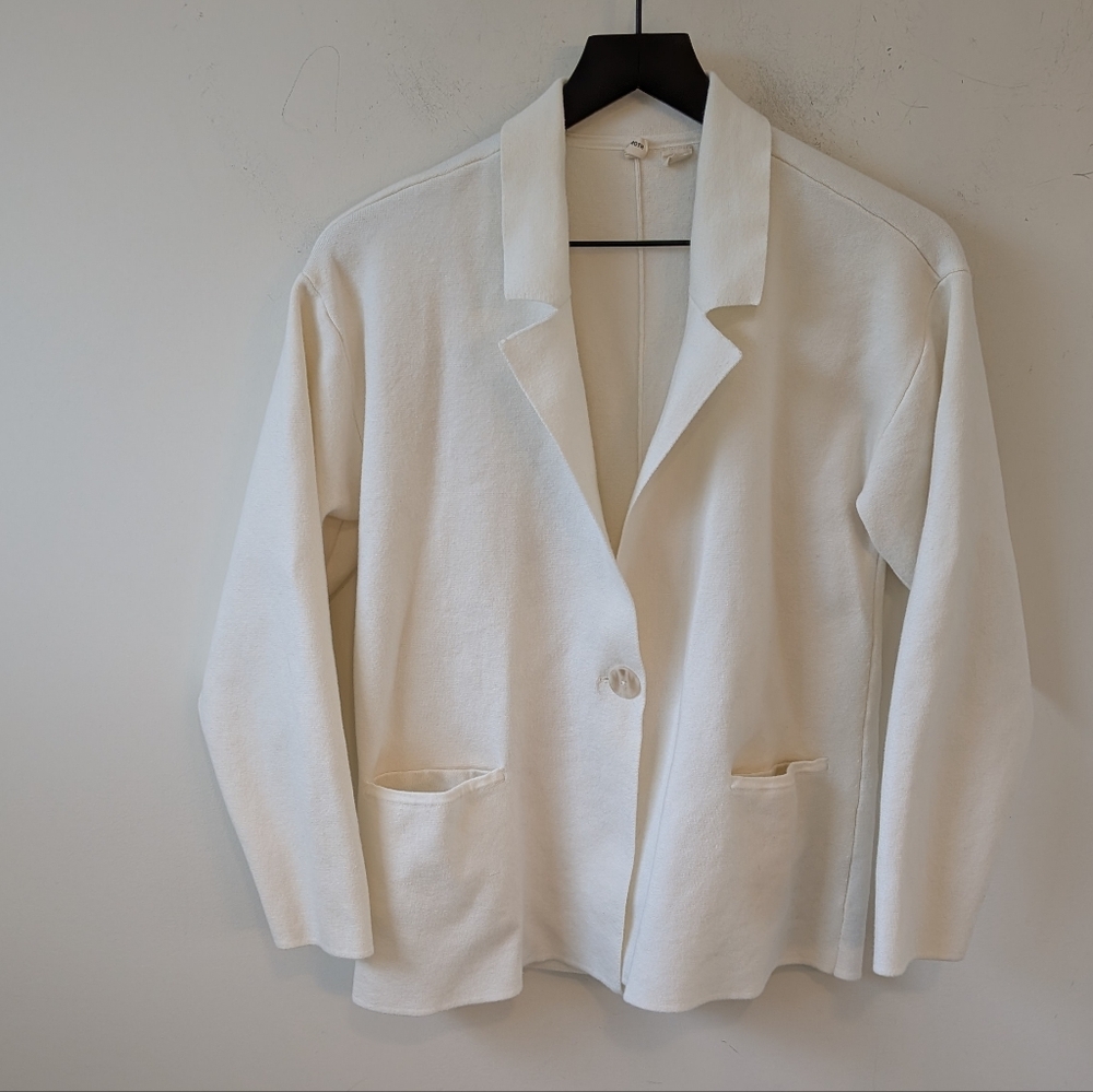 Anthropologie Moth Women's Cream Cotton Knit Sweater Blazer XS